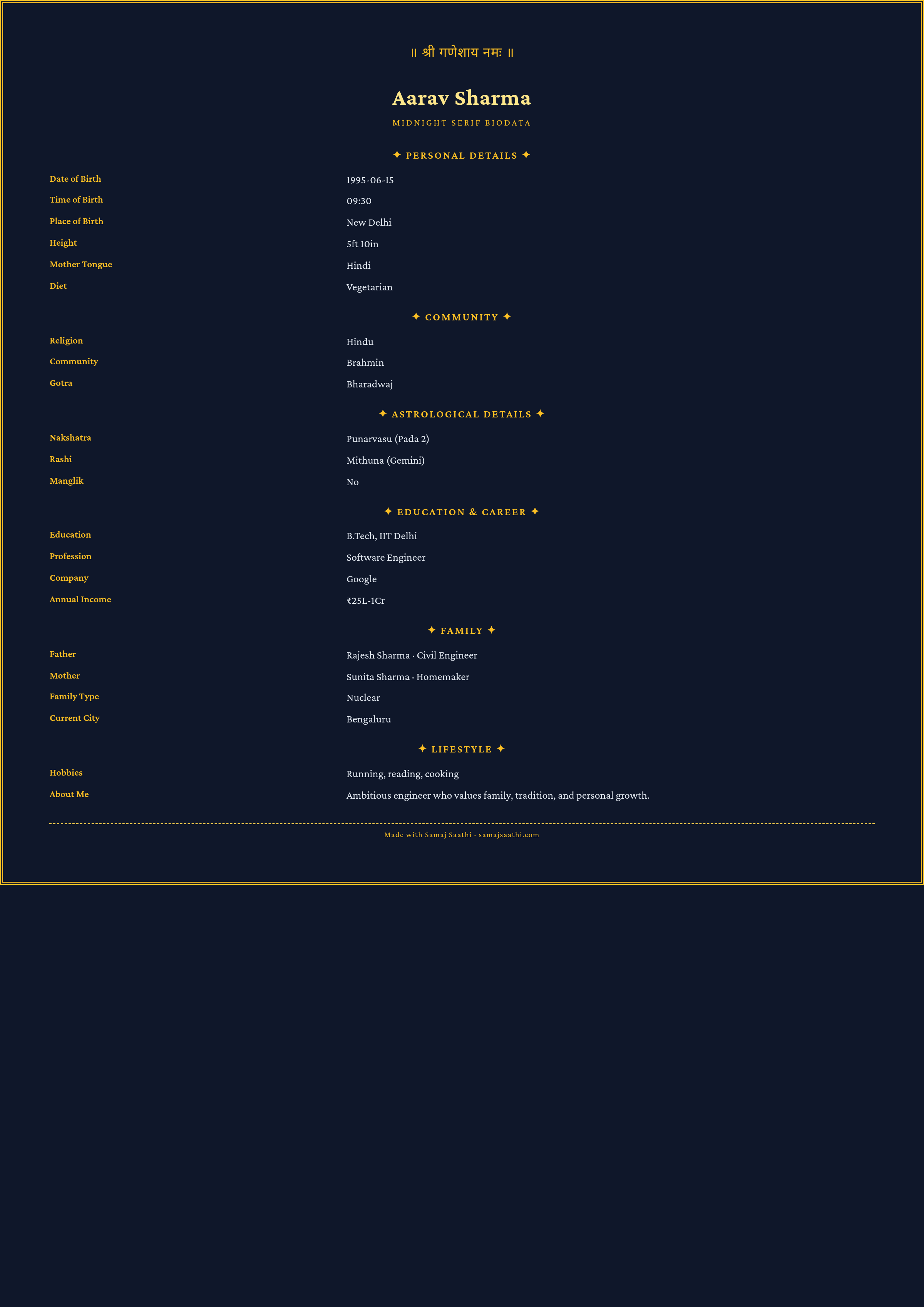 Midnight Serif biodata template preview